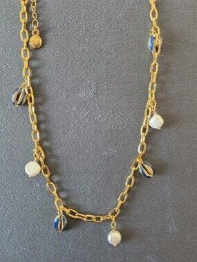 Mayamar Chain Charm Necklace 24k Gold Plated NEW Pearl And Seashells